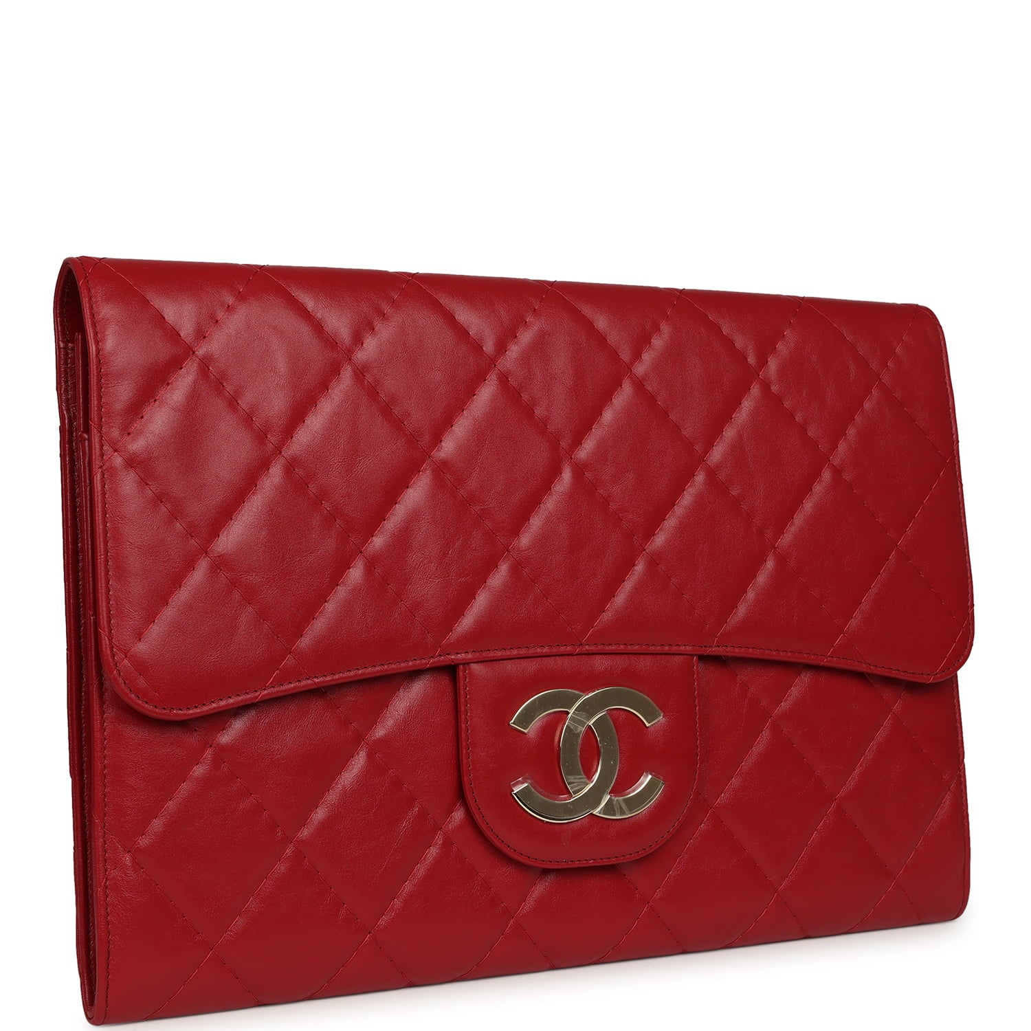 XXL CC Clutch Red Shiny Crumpled Calfskin Gold Hardware
