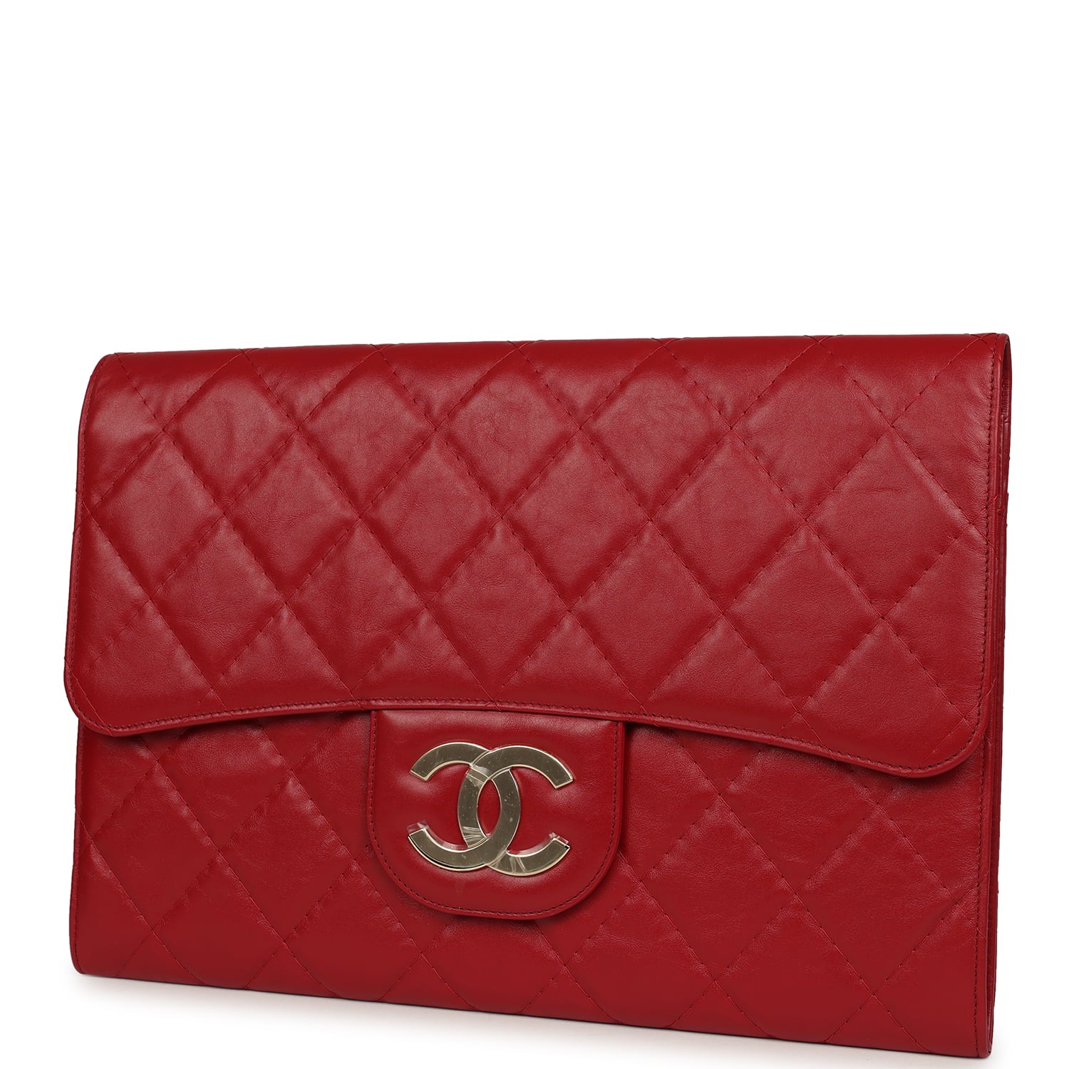 XXL CC Clutch Red Shiny Crumpled Calfskin Gold Hardware