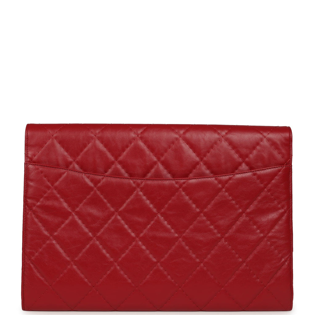 XXL CC Clutch Red Shiny Crumpled Calfskin Gold Hardware