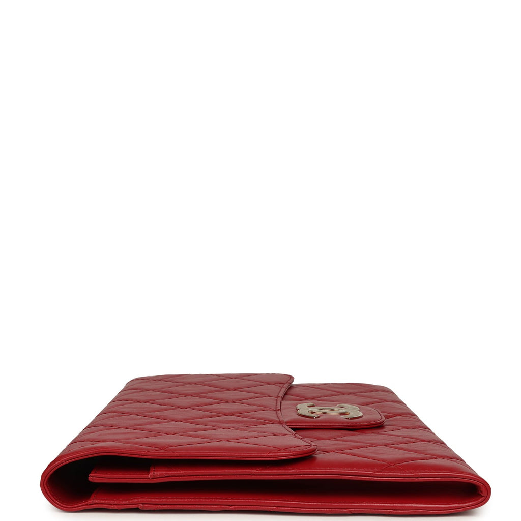 XXL CC Clutch Red Shiny Crumpled Calfskin Gold Hardware