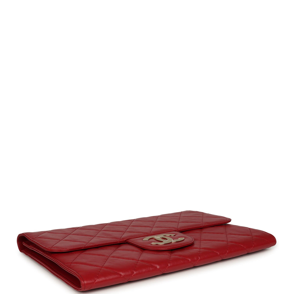 XXL CC Clutch Red Shiny Crumpled Calfskin Gold Hardware