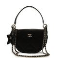 Coco Neige Clutch with Chain Black Velvet-Effect Nylon and Black Shiny Crumpled Calfskin Light Gold Hardware