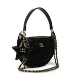 Coco Neige Clutch with Chain Black Velvet-Effect Nylon and Black Shiny Crumpled Calfskin Light Gold Hardware