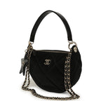 Coco Neige Clutch with Chain Black Velvet-Effect Nylon and Black Shiny Crumpled Calfskin Light Gold Hardware