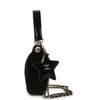 Coco Neige Clutch with Chain Black Velvet-Effect Nylon and Black Shiny Crumpled Calfskin Light Gold Hardware