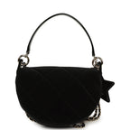 Coco Neige Clutch with Chain Black Velvet-Effect Nylon and Black Shiny Crumpled Calfskin Light Gold Hardware
