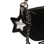 Coco Neige Clutch with Chain Black Velvet-Effect Nylon and Black Shiny Crumpled Calfskin Light Gold Hardware
