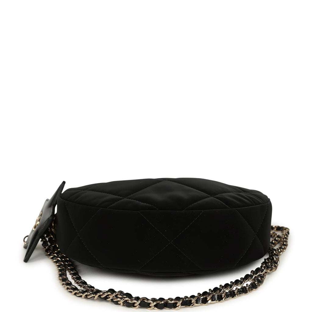 Coco Neige Clutch with Chain Black Velvet-Effect Nylon and Black Shiny Crumpled Calfskin Light Gold Hardware