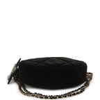 Coco Neige Clutch with Chain Black Velvet-Effect Nylon and Black Shiny Crumpled Calfskin Light Gold Hardware