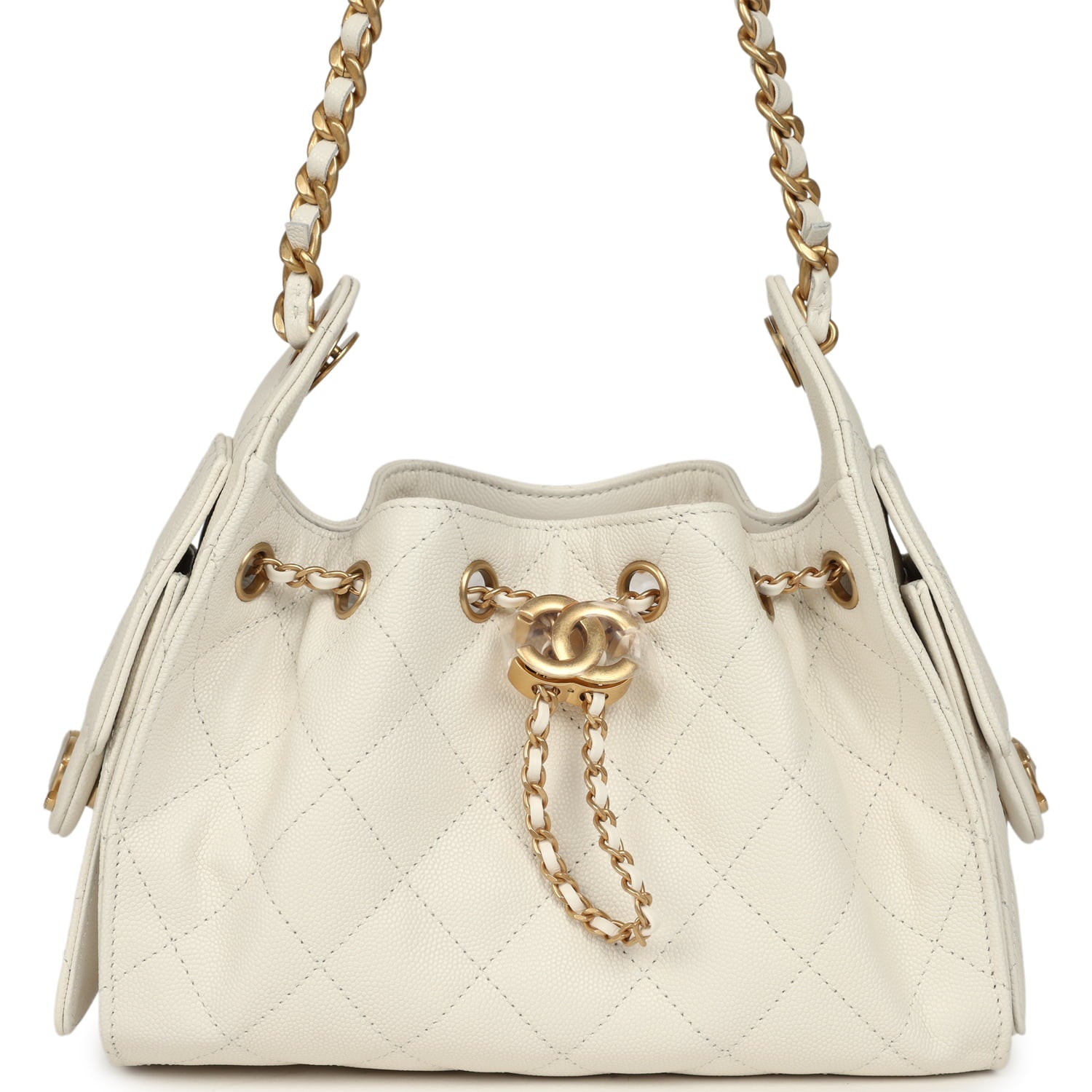 Mini 25 Hobo Bag White Caviar Antique Gold Hardware