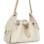 Mini 25 Hobo Bag White Caviar Antique Gold Hardware