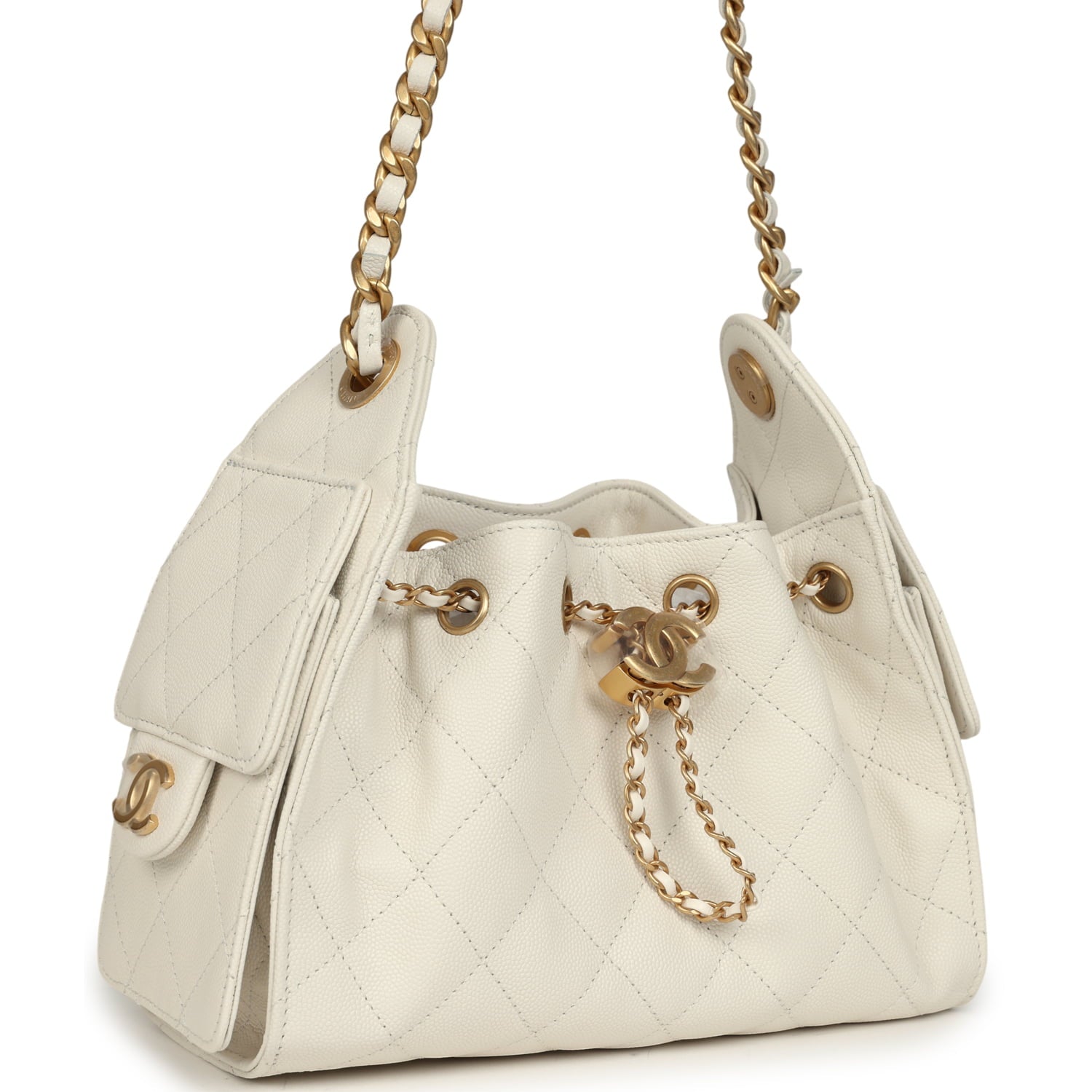 Mini 25 Hobo Bag White Caviar Antique Gold Hardware