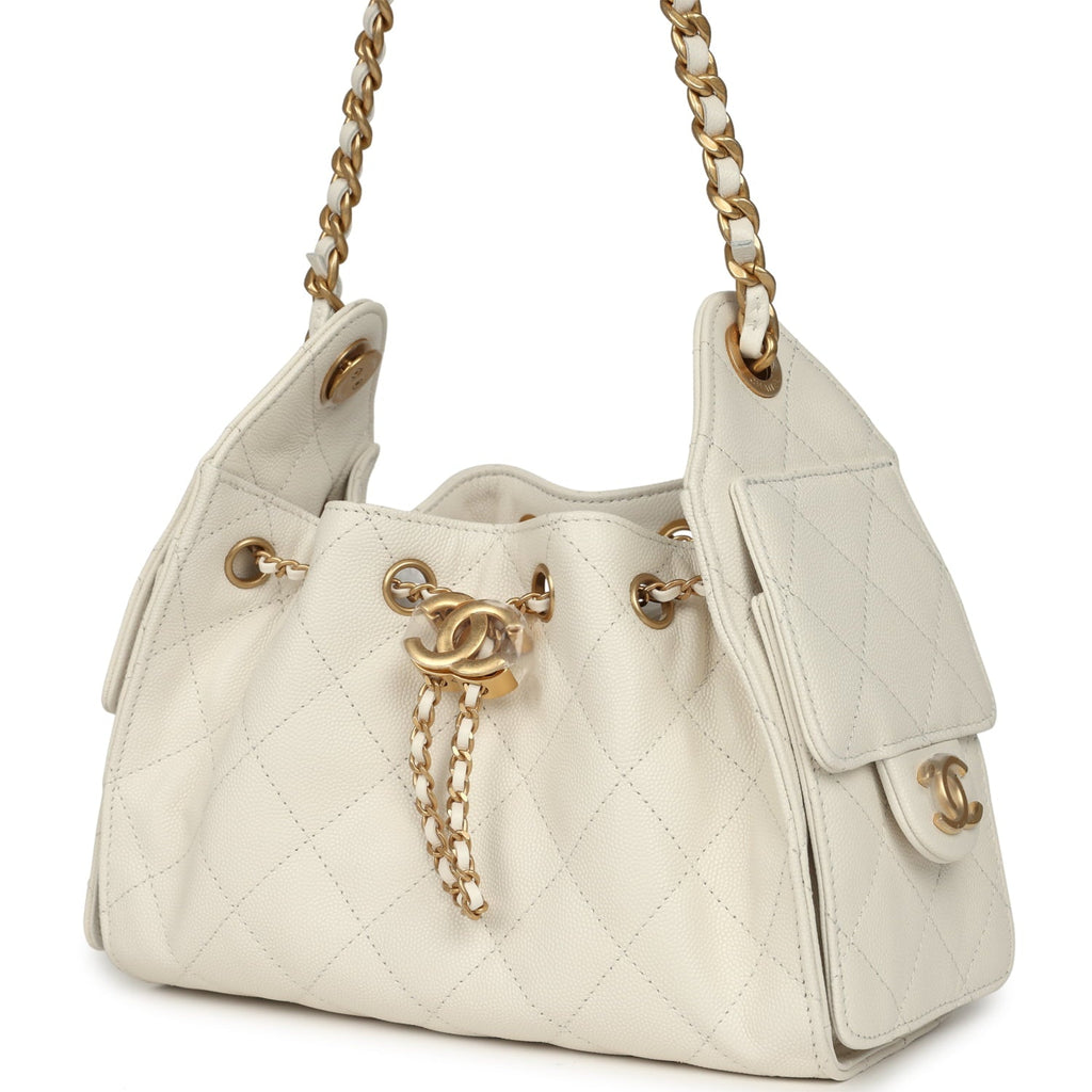 Mini 25 Hobo Bag White Caviar Antique Gold Hardware