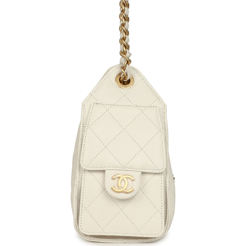 Mini 25 Hobo Bag White Caviar Antique Gold Hardware