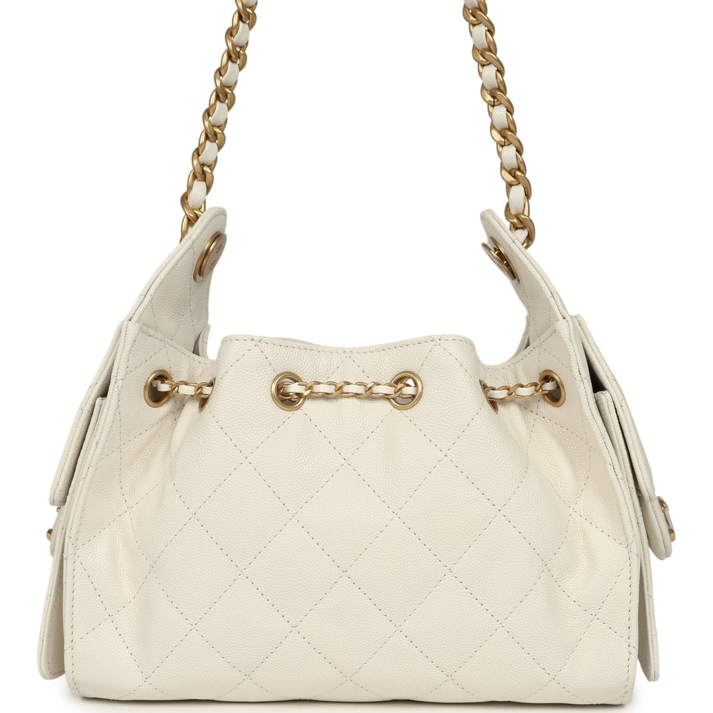Mini 25 Hobo Bag White Caviar Antique Gold Hardware