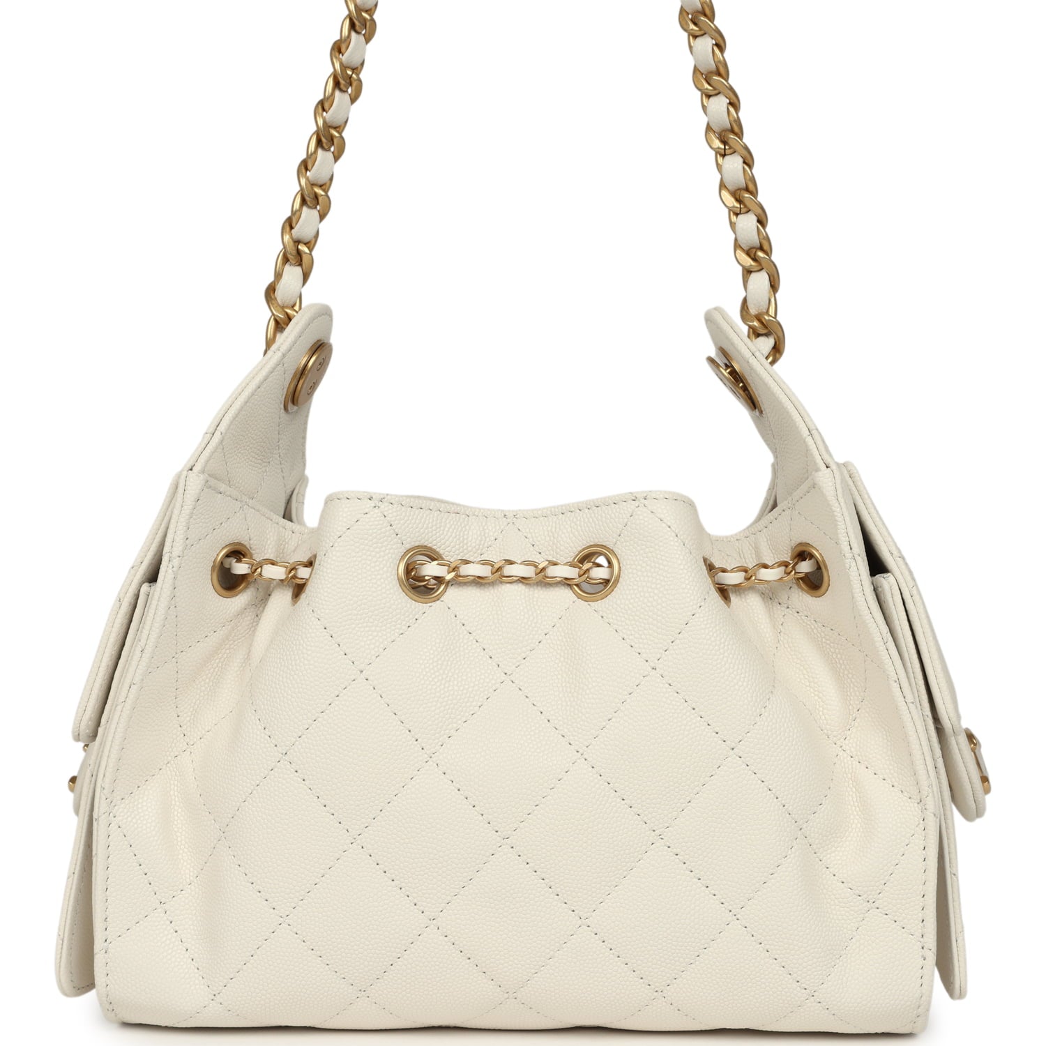 Mini 25 Hobo Bag White Caviar Antique Gold Hardware
