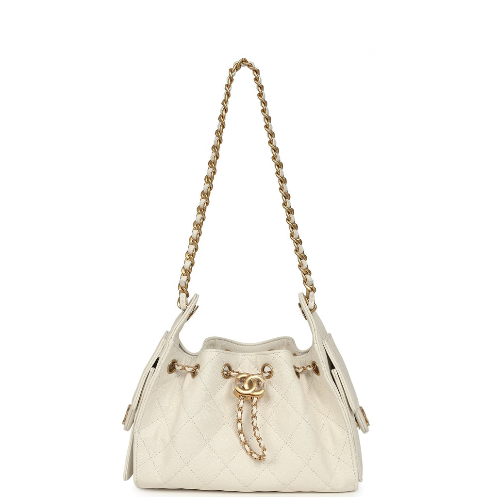 Mini 25 Hobo Bag White Caviar Antique Gold Hardware
