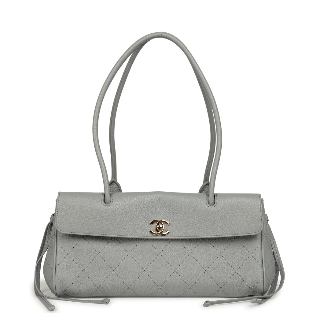 Small "Urban Essential" East West Shopping Tote Light Grey Caviar Gold Hardware