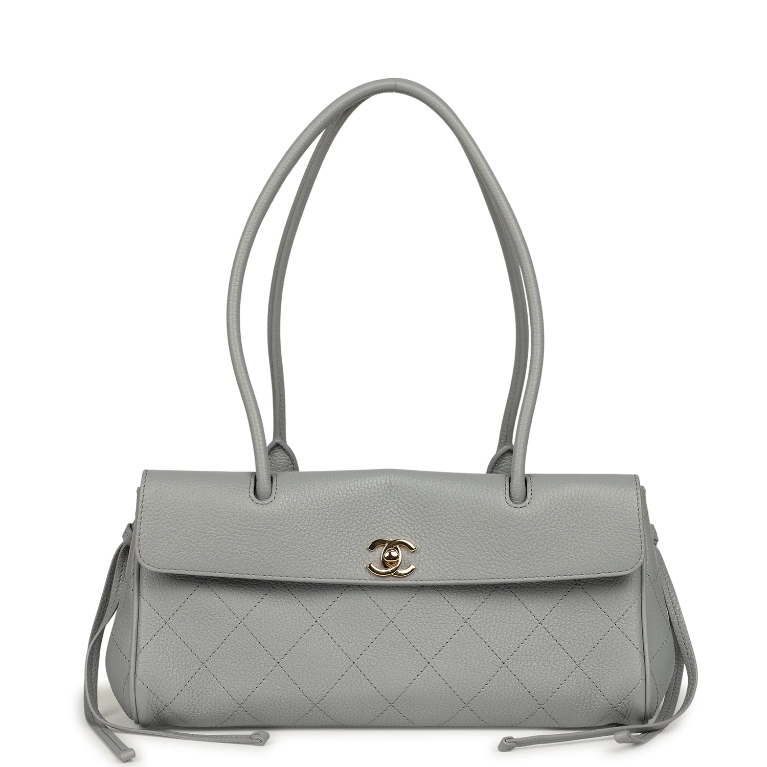 Small "Urban Essential" East West Shopping Tote Light Grey Caviar Gold Hardware