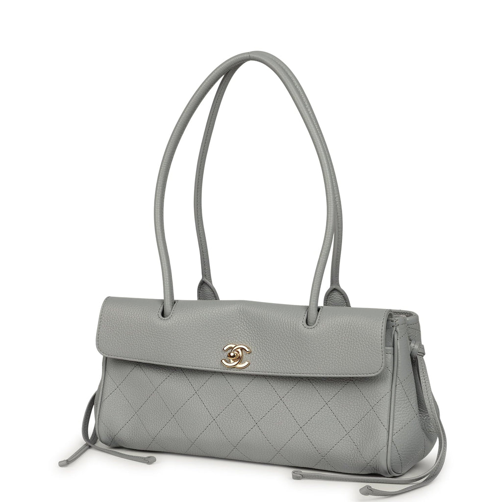 Small "Urban Essential" East West Shopping Tote Light Grey Caviar Gold Hardware