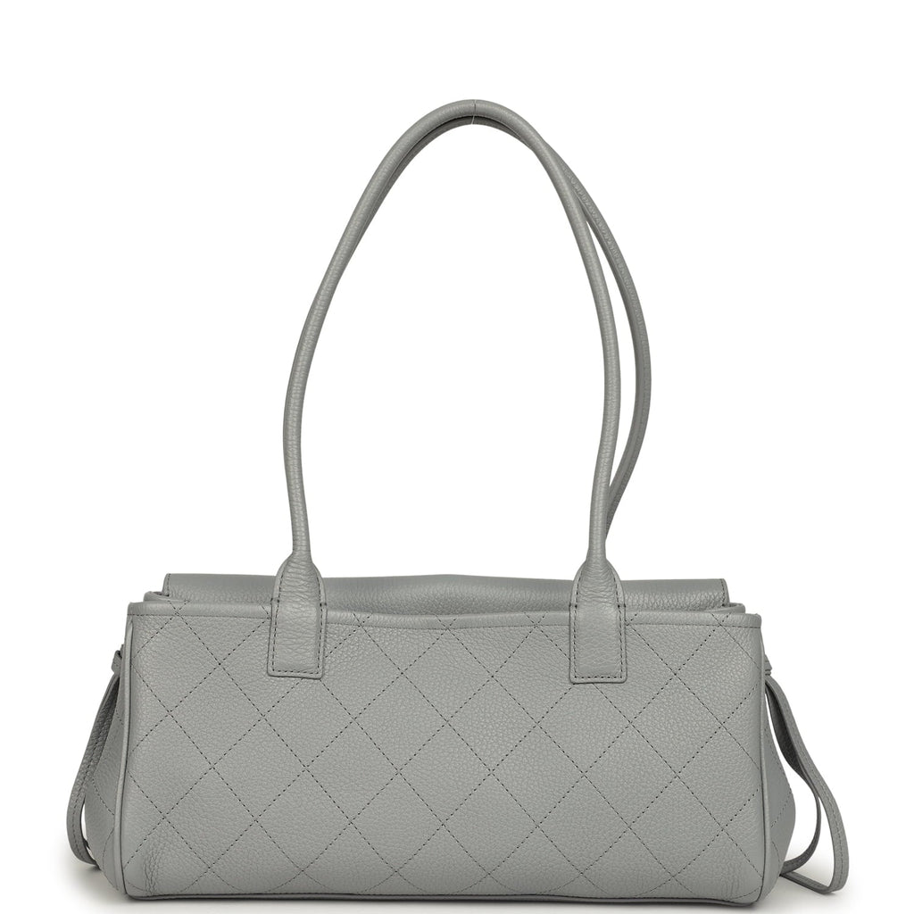 Small "Urban Essential" East West Shopping Tote Light Grey Caviar Gold Hardware