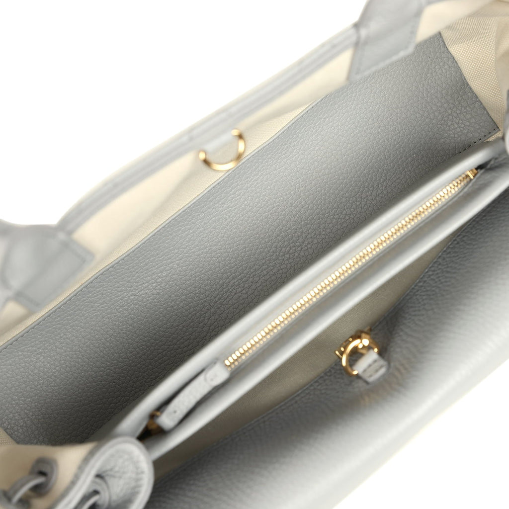 Small "Urban Essential" East West Shopping Tote Light Grey Caviar Gold Hardware