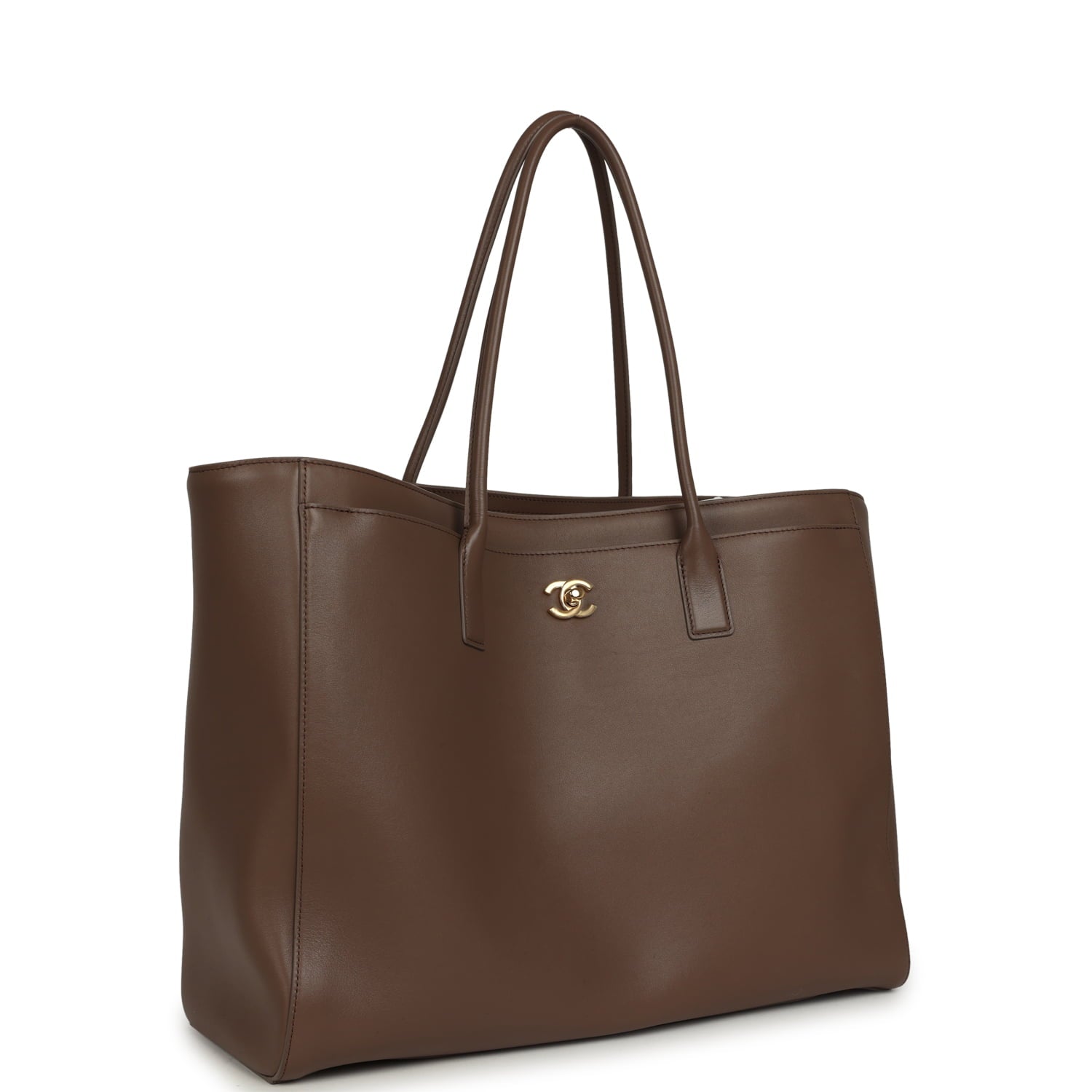 Large Cerf Shopping Bag Brown Calfskin Gold Hardware