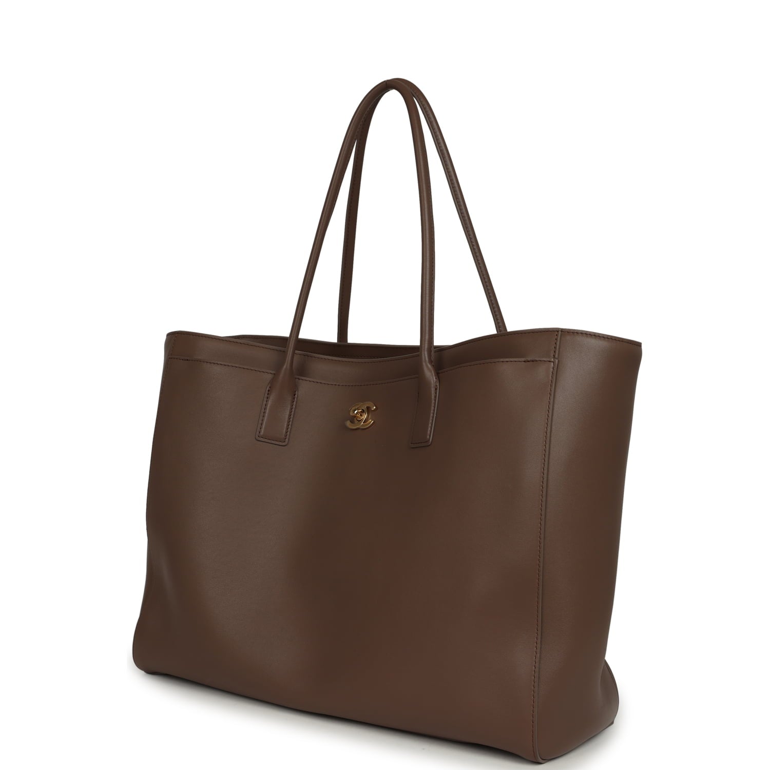 Large Cerf Shopping Bag Brown Calfskin Gold Hardware