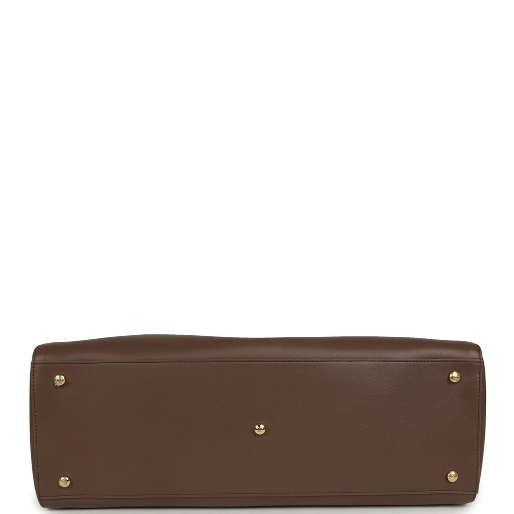Large Cerf Shopping Bag Brown Calfskin Gold Hardware