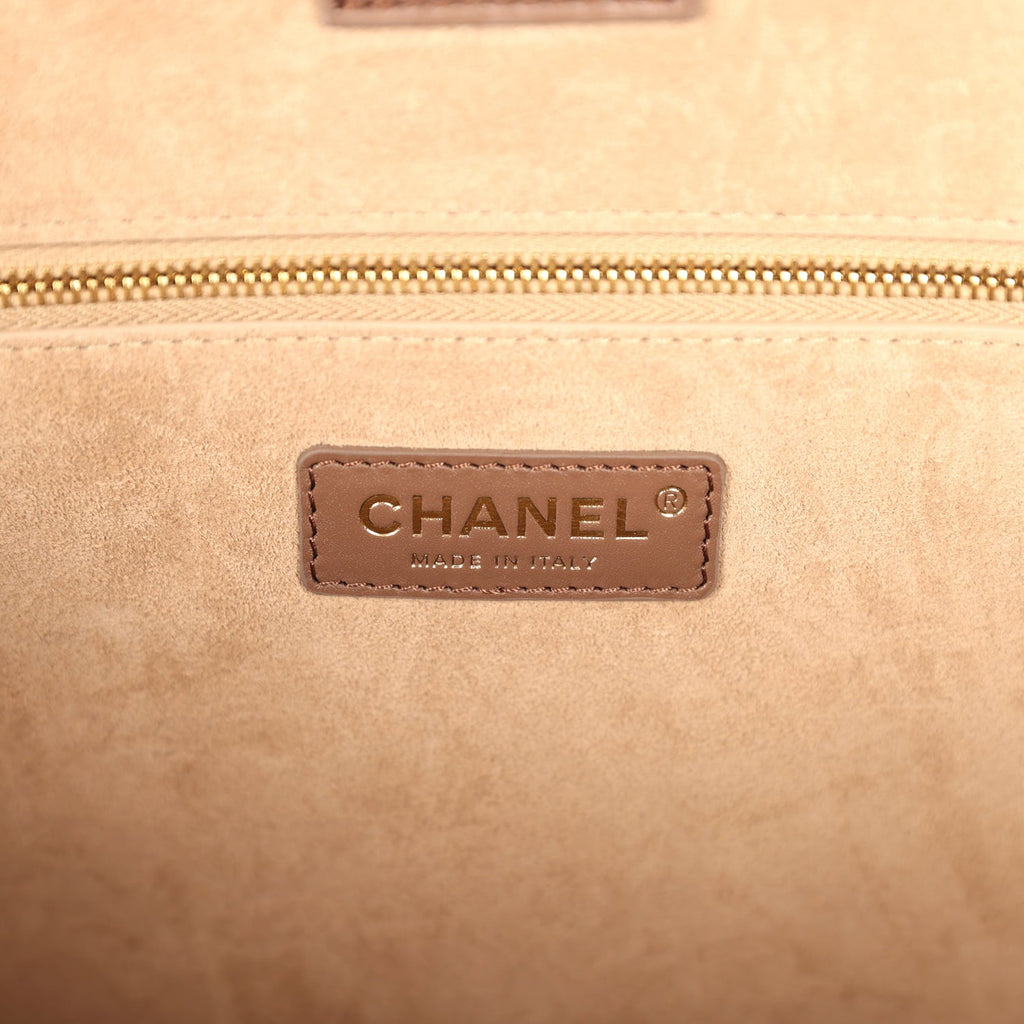 Large Cerf Shopping Bag Brown Calfskin Gold Hardware
