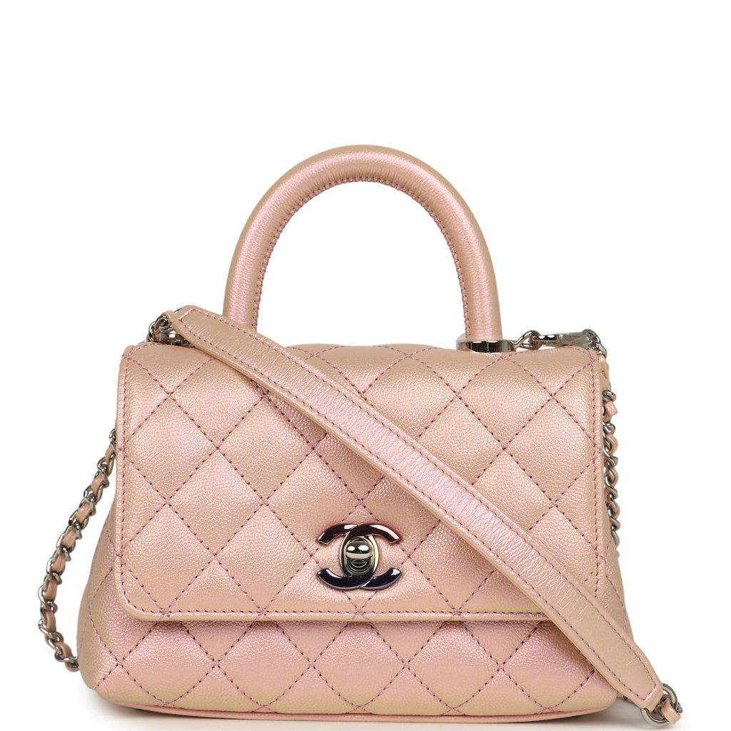 Micro Coco Top Handle Flap Iridescent Pink Shiny Caviar Mixed Metal Hardware