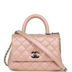 Micro Coco Top Handle Flap Iridescent Pink Shiny Caviar Mixed Metal Hardware