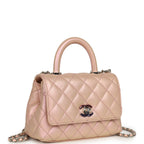 Micro Coco Top Handle Flap Iridescent Pink Shiny Caviar Mixed Metal Hardware
