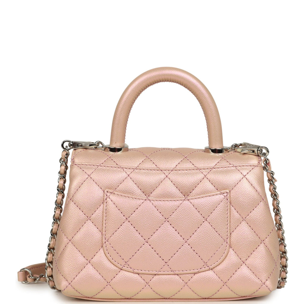 Micro Coco Top Handle Flap Iridescent Pink Shiny Caviar Mixed Metal Hardware