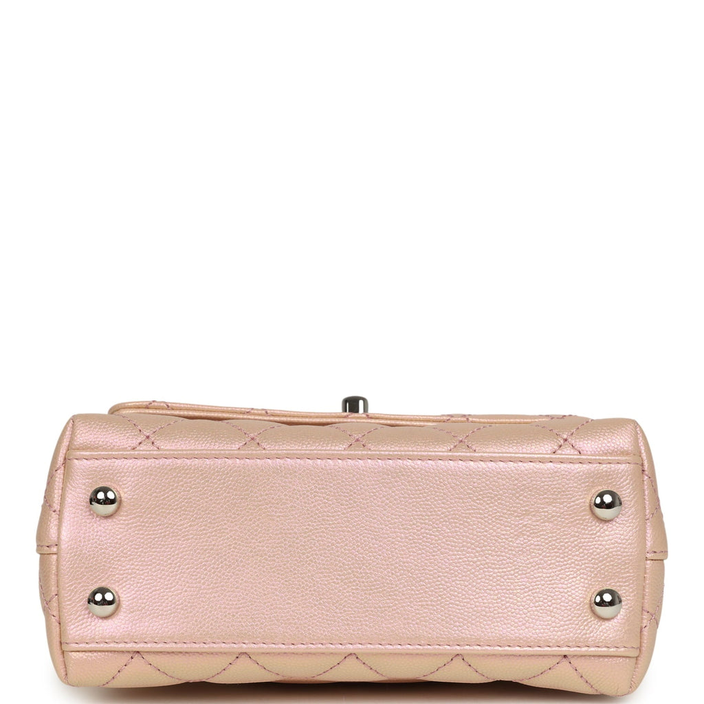 Micro Coco Top Handle Flap Iridescent Pink Shiny Caviar Mixed Metal Hardware