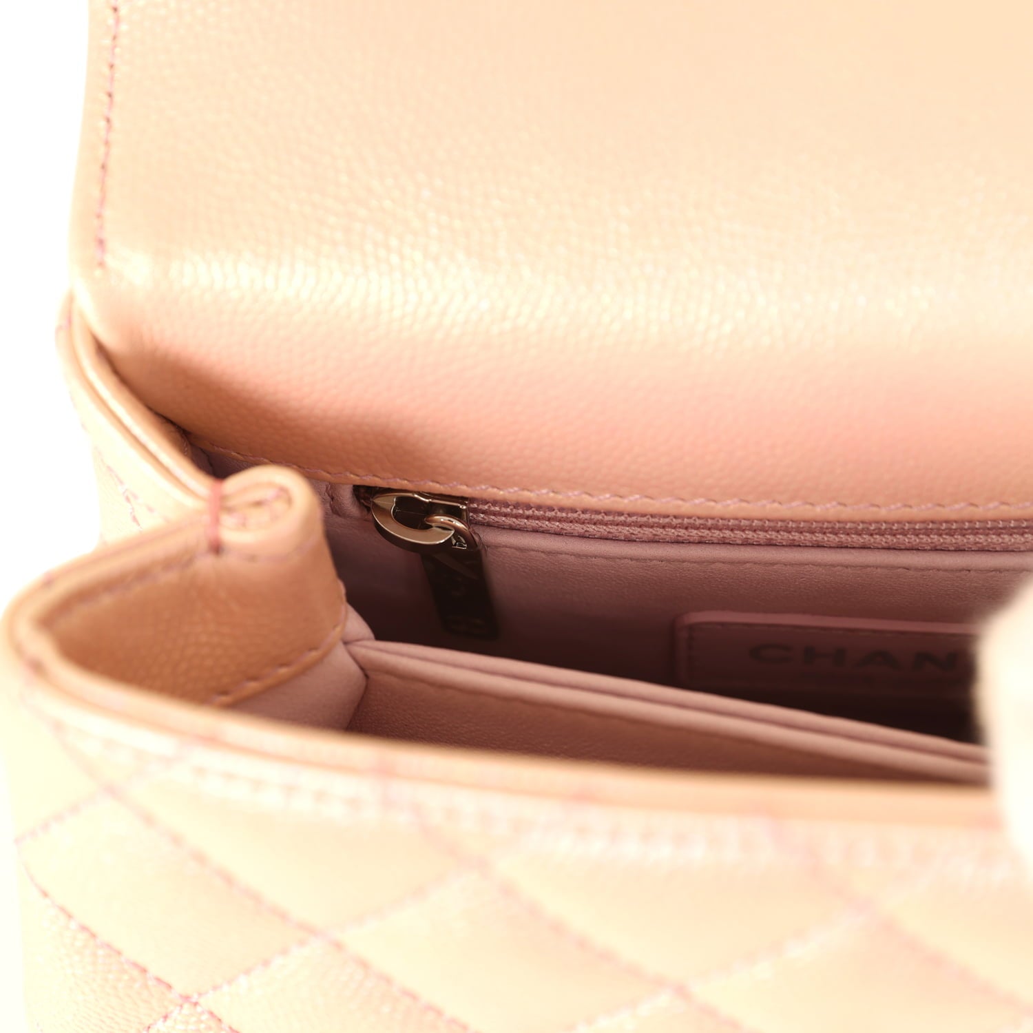 Micro Coco Top Handle Flap Iridescent Pink Shiny Caviar Mixed Metal Hardware