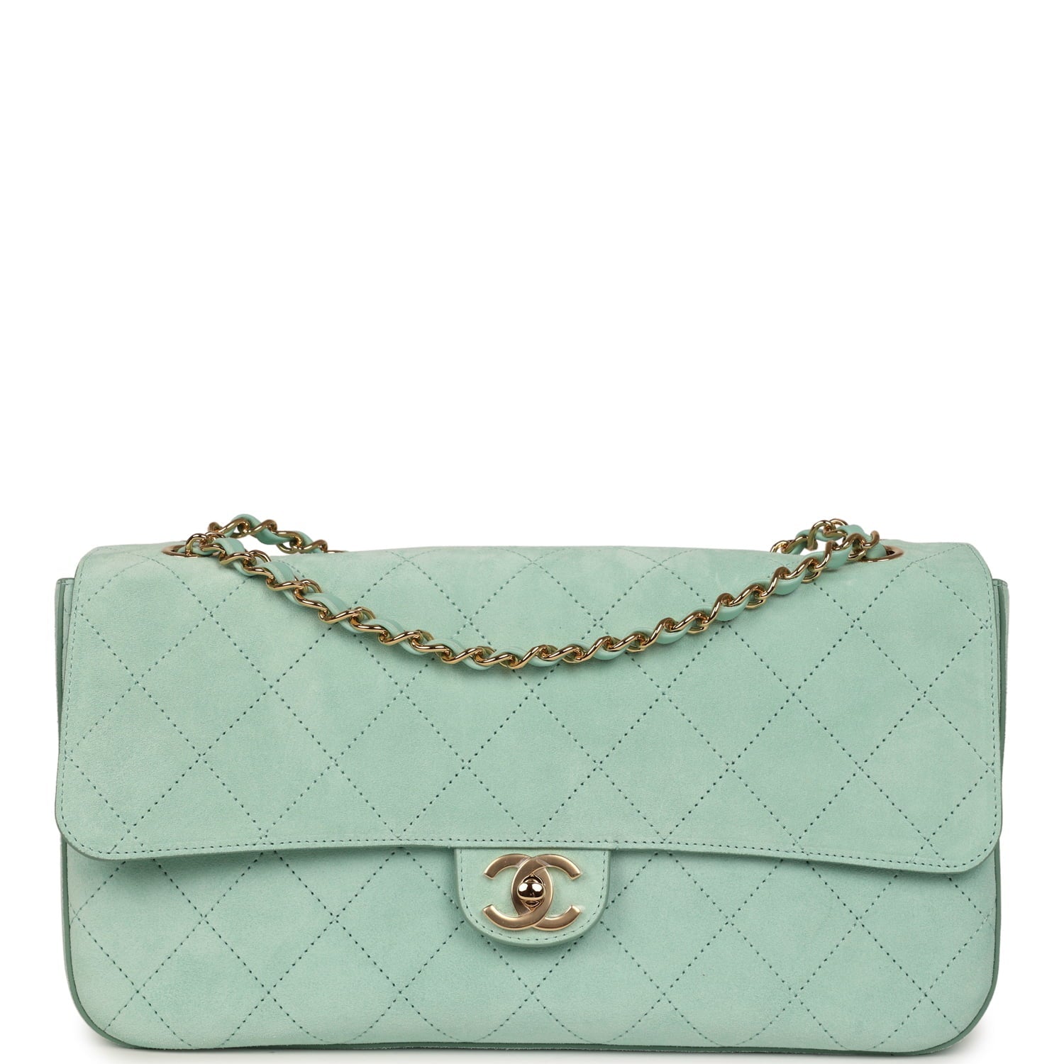 Maxi "Souplissimo" Small Flap Bag Green Beige Suede Gold Hardware