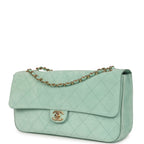 Maxi "Souplissimo" Small Flap Bag Green Beige Suede Gold Hardware