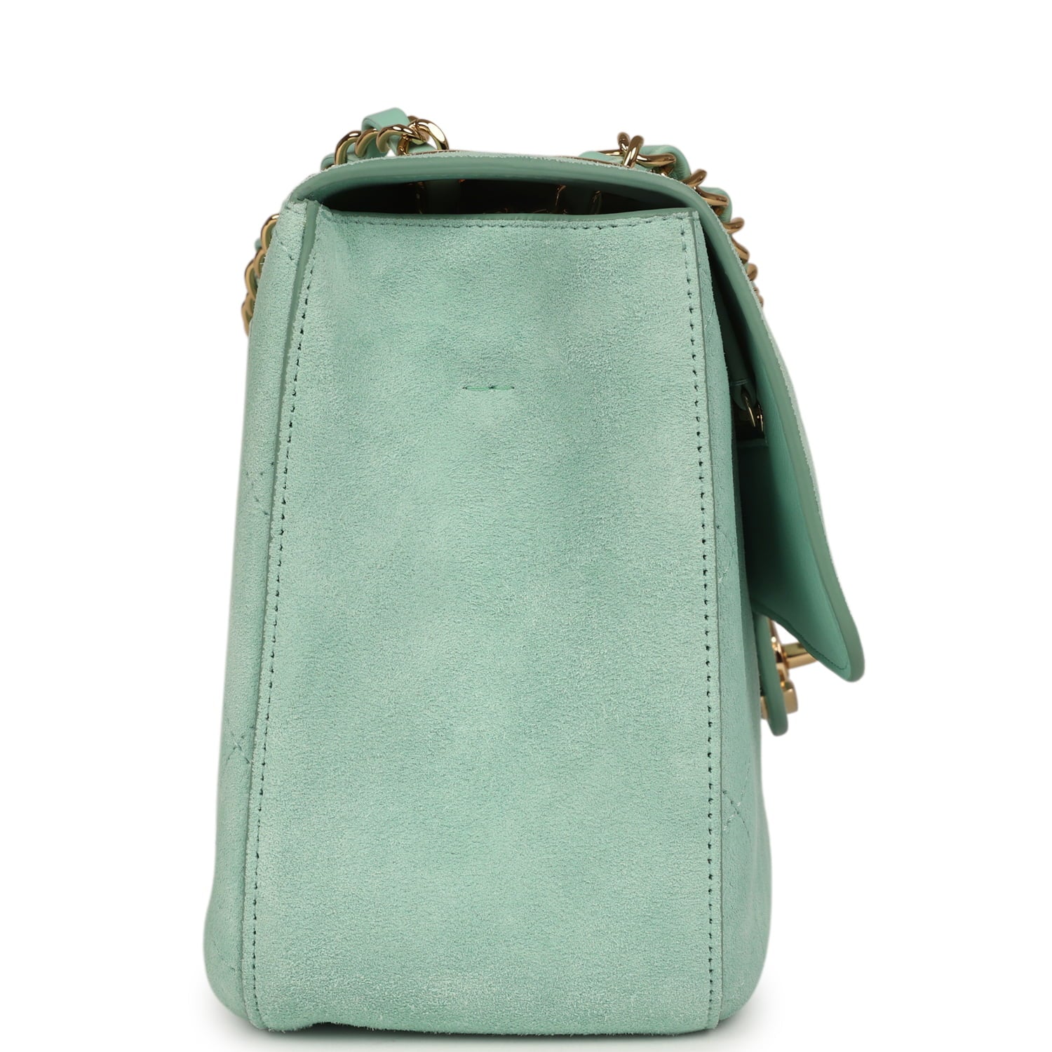 Maxi "Souplissimo" Small Flap Bag Green Beige Suede Gold Hardware