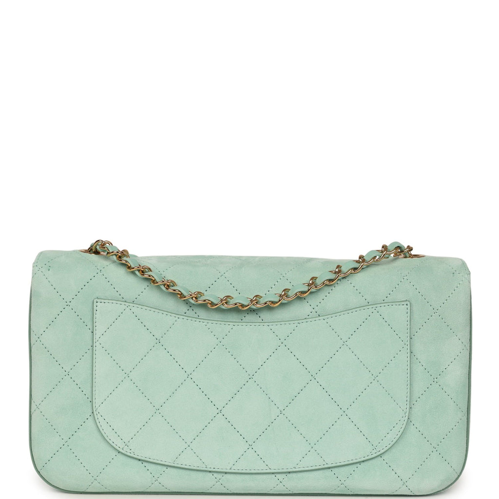 Maxi "Souplissimo" Small Flap Bag Green Beige Suede Gold Hardware