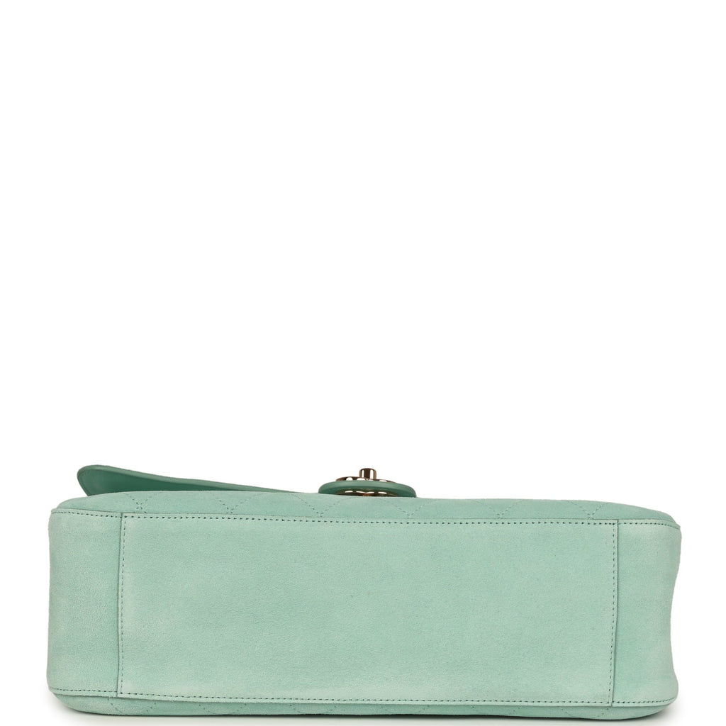 Maxi "Souplissimo" Small Flap Bag Green Beige Suede Gold Hardware