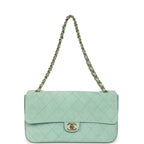 Maxi "Souplissimo" Small Flap Bag Green Beige Suede Gold Hardware