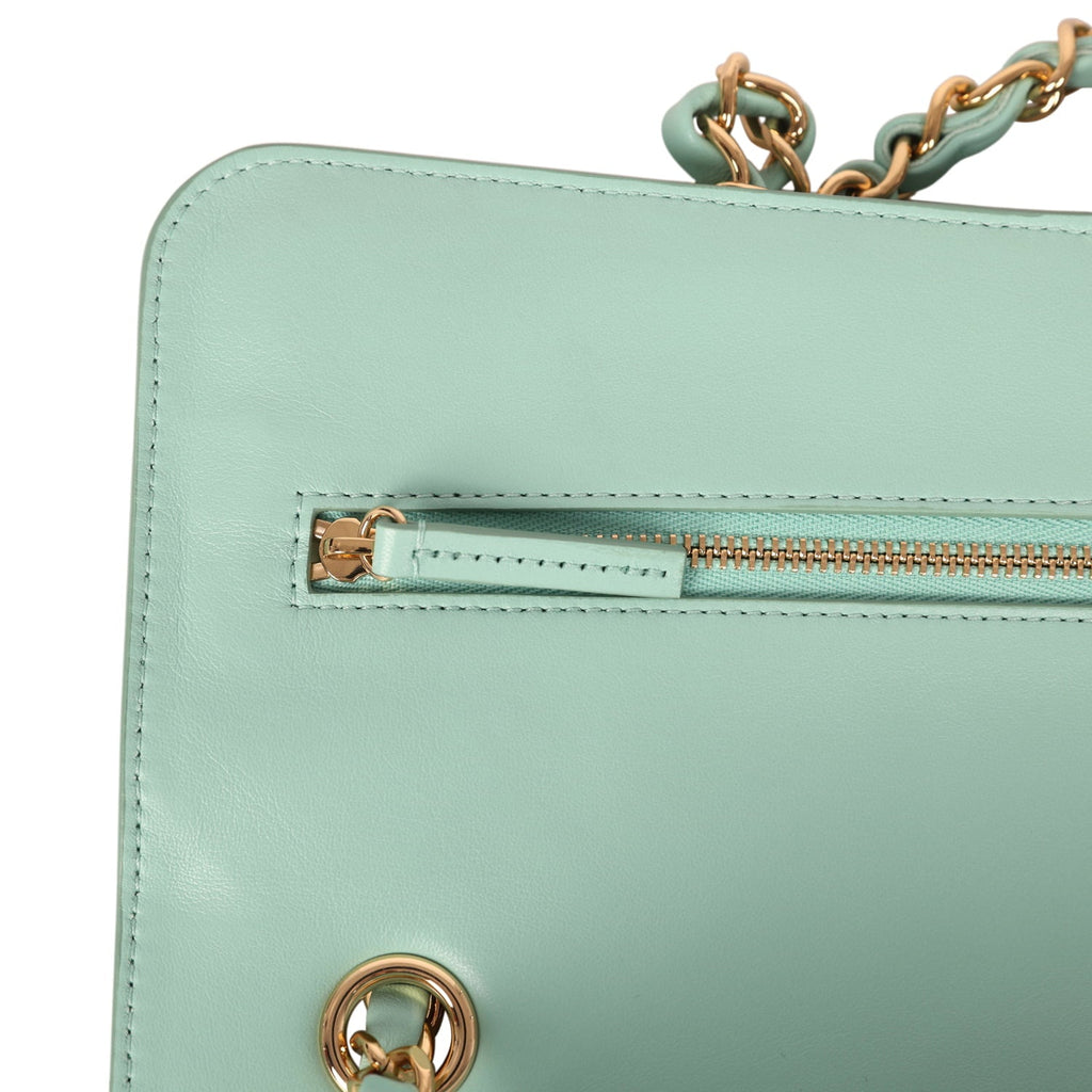 Maxi "Souplissimo" Small Flap Bag Green Beige Suede Gold Hardware