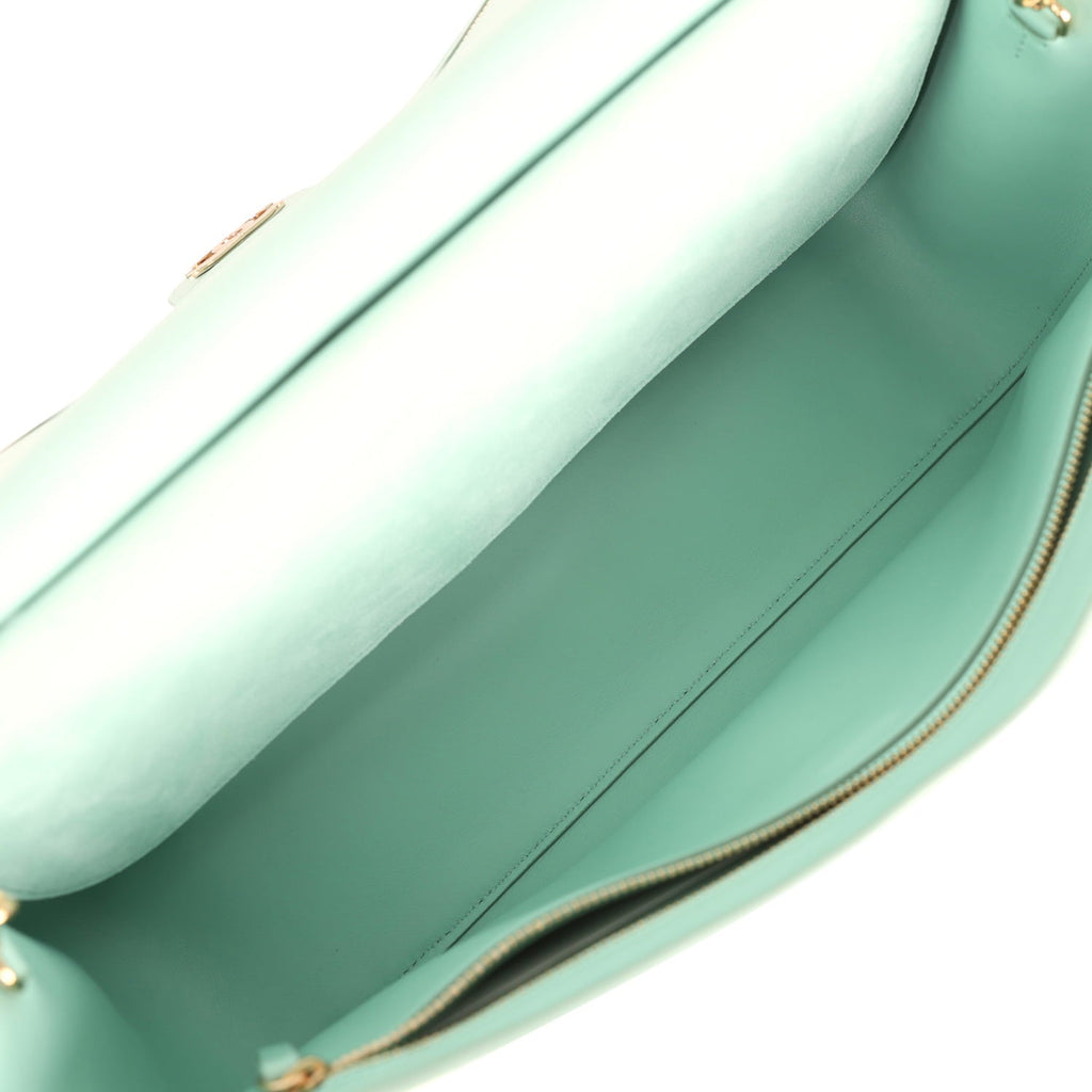 Maxi "Souplissimo" Small Flap Bag Green Beige Suede Gold Hardware