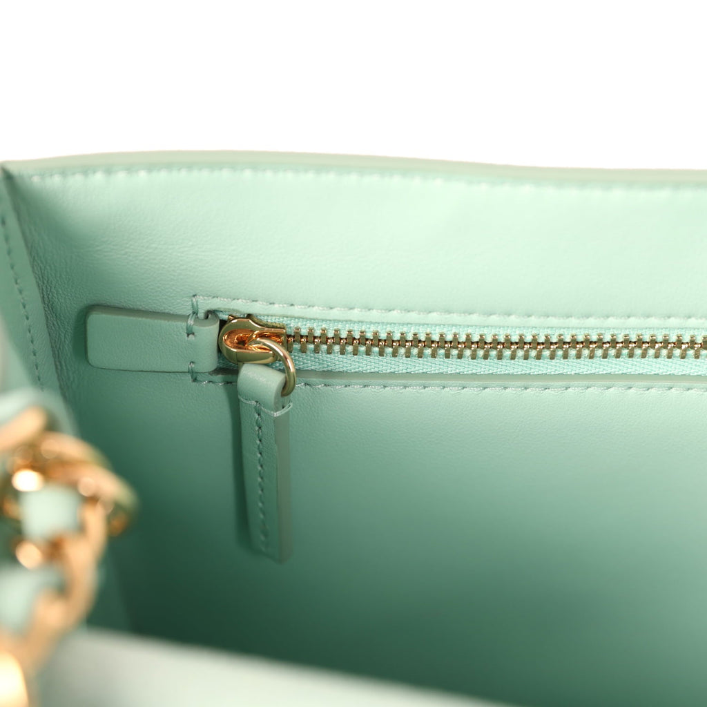 Maxi "Souplissimo" Small Flap Bag Green Beige Suede Gold Hardware
