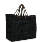 Coco Beach CC Shopping Tote Black Raffia and Calfskin Gold Hardware