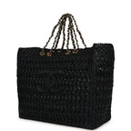 Coco Beach CC Shopping Tote Black Raffia and Calfskin Gold Hardware