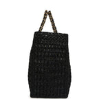 Coco Beach CC Shopping Tote Black Raffia and Calfskin Gold Hardware