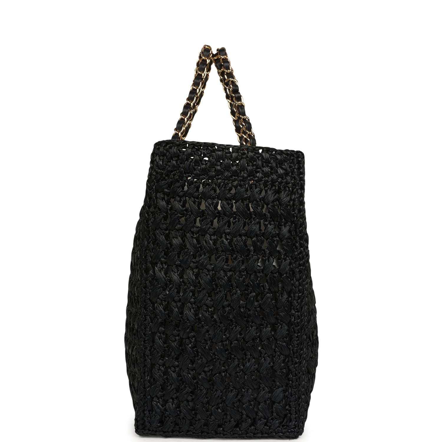 Coco Beach CC Shopping Tote Black Raffia and Calfskin Gold Hardware