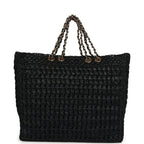 Coco Beach CC Shopping Tote Black Raffia and Calfskin Gold Hardware